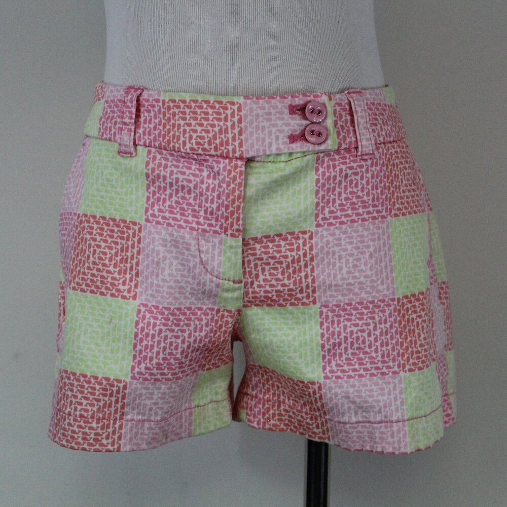 Vineyard Vines Patchwork Print Shorts Size 0 Pink Green Preppy Summer Golf Resor